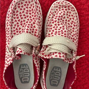 Hey Dude Women's Red Heart Pattern Shoes